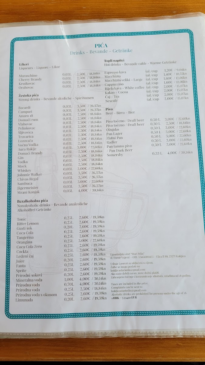 Stari Mlin Menu - Image 1